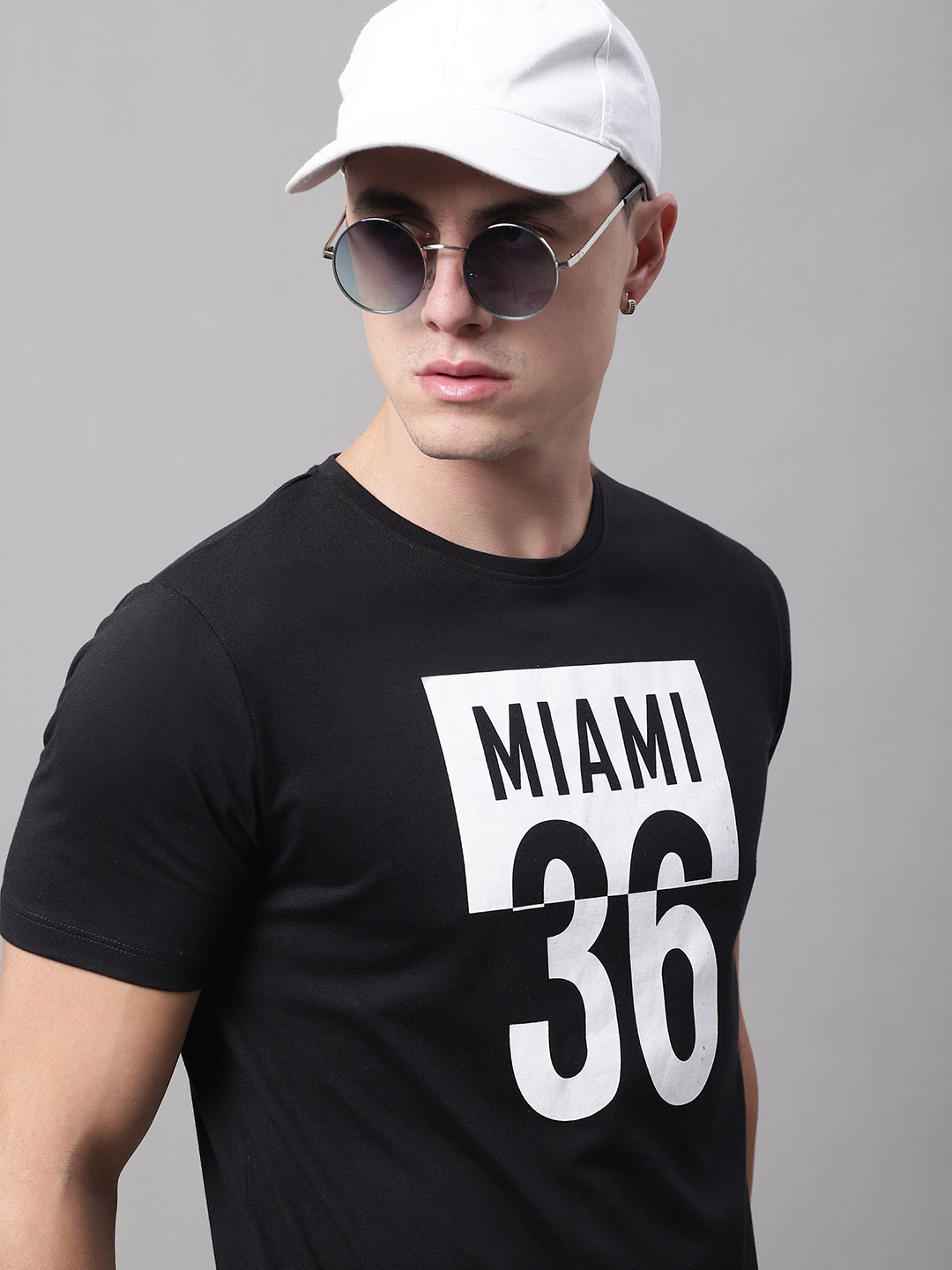 DOOR74 MENS MIAMI PRINTED BLACK COLOR REGULAR FIT TSHIRT image 2