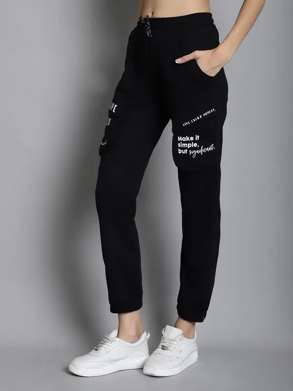 Black Cargo Printed Pants for women image 3