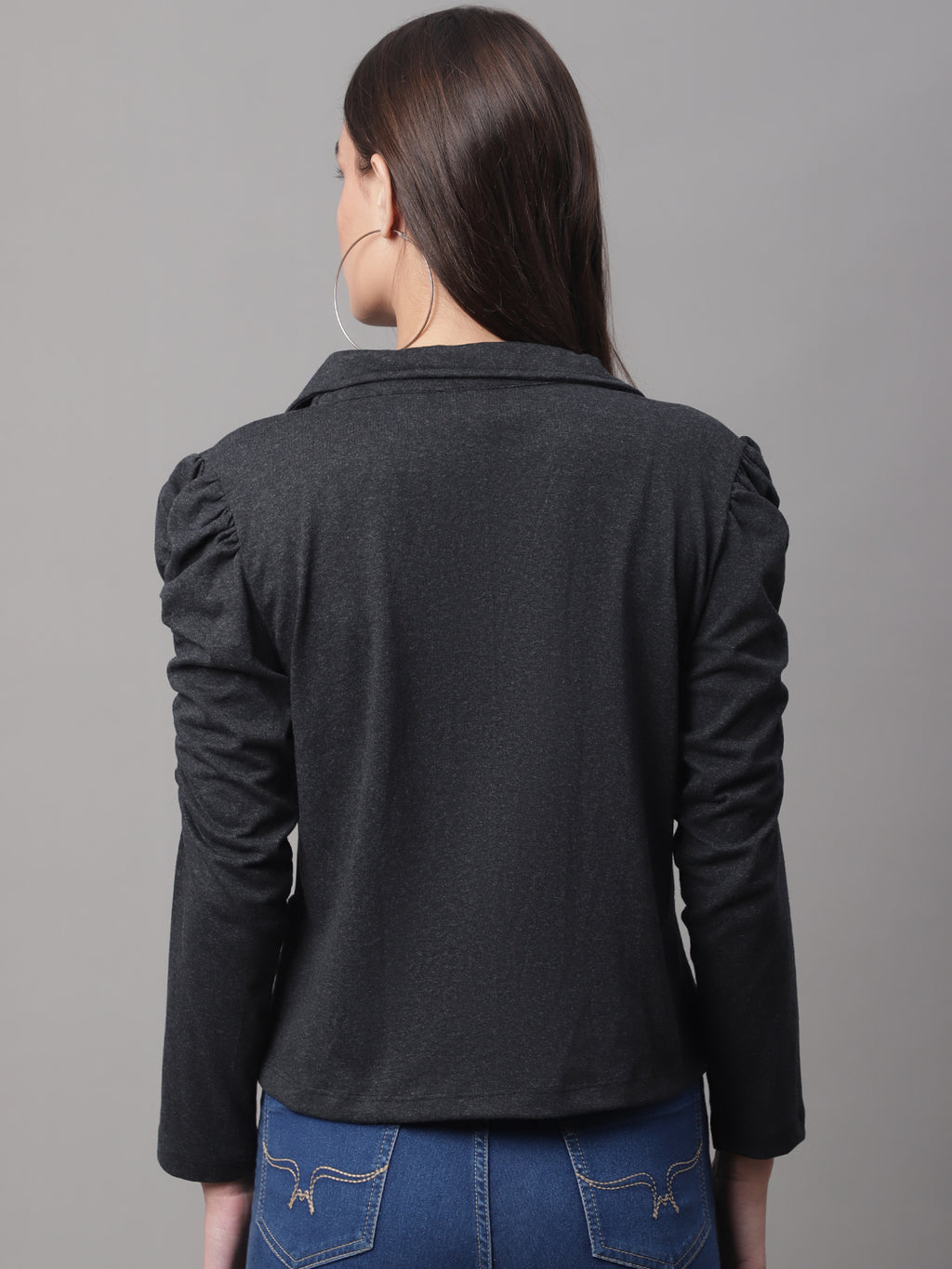 Women Black Solid Blazer image 4