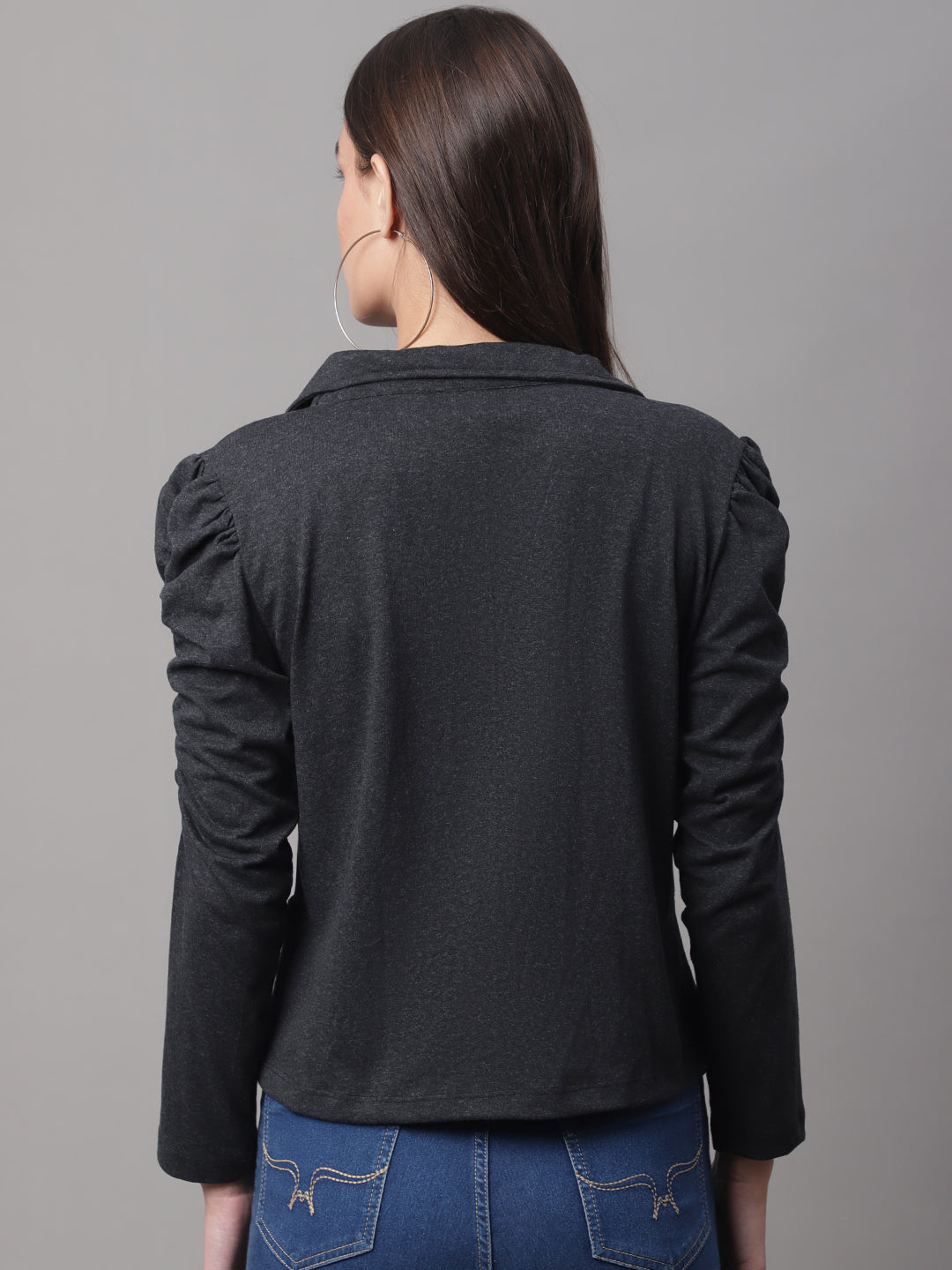 Women Black Solid Blazer image 4
