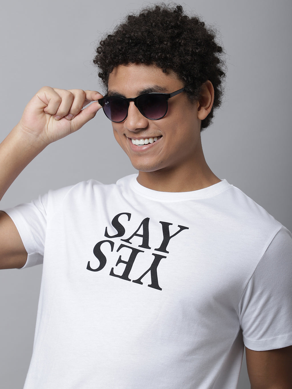 White Graphic T-shirt For Men With Say Yes Print image 4