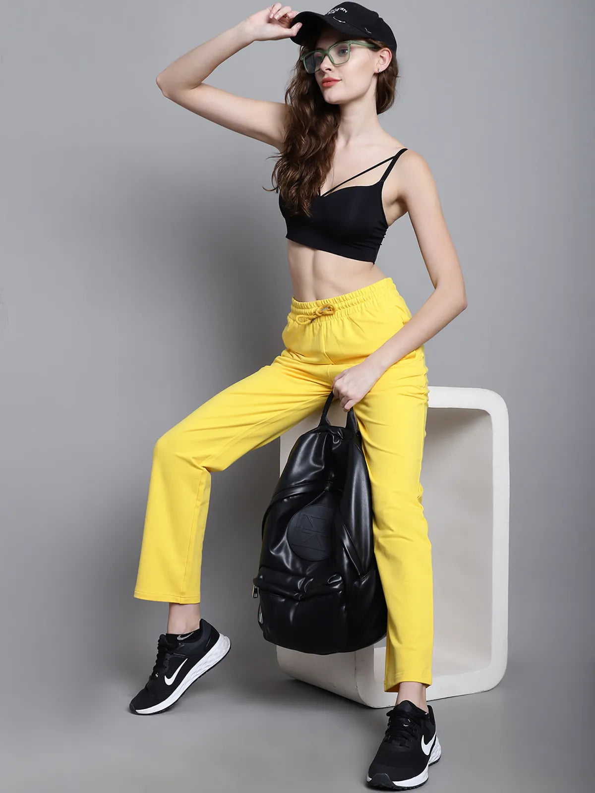 Yellow Cotton Solid Joggers For Women - L image