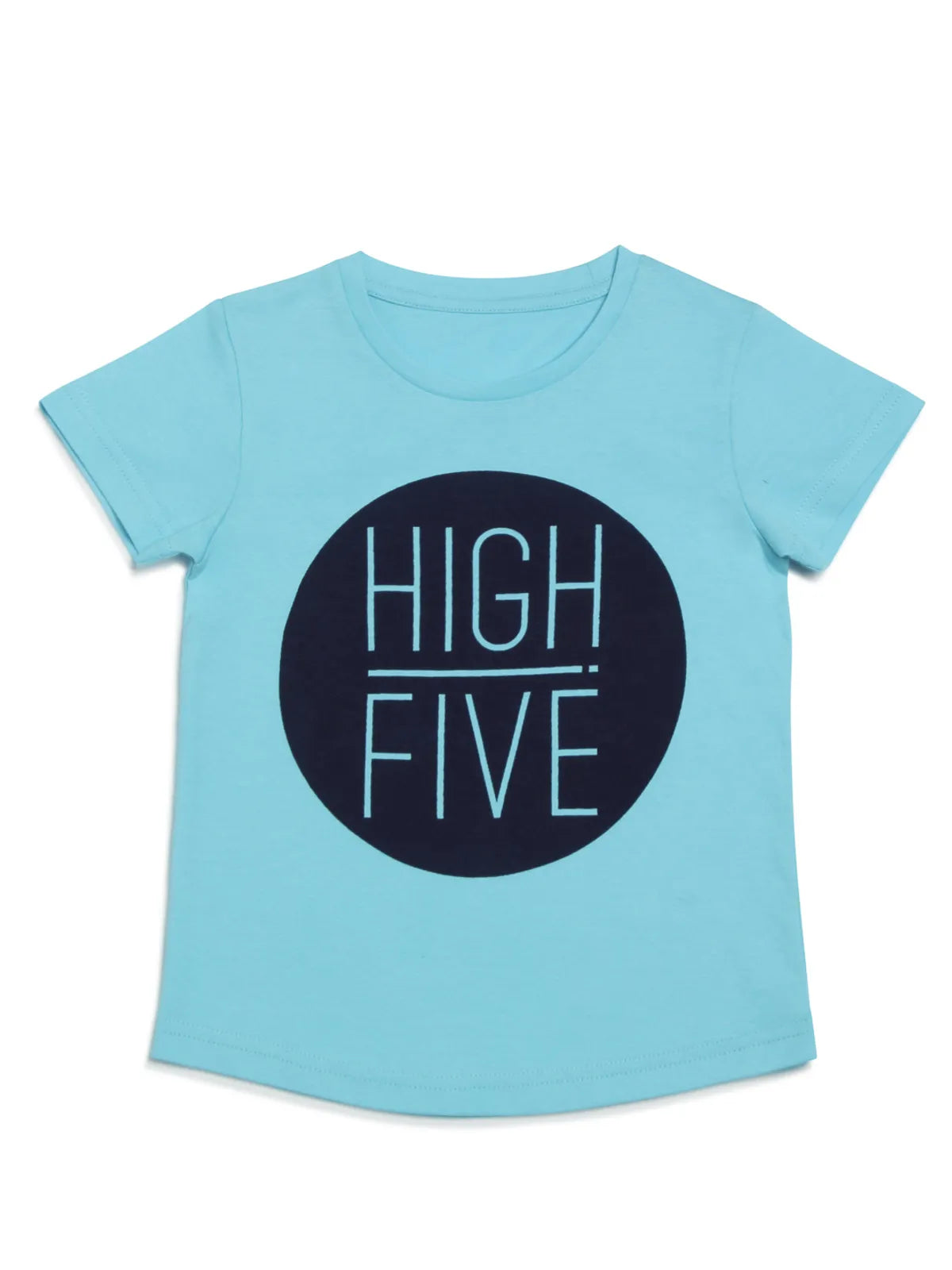 Door74 Unisex Blue High Five Printed Round Neck T-Shirt - 7-8Y image