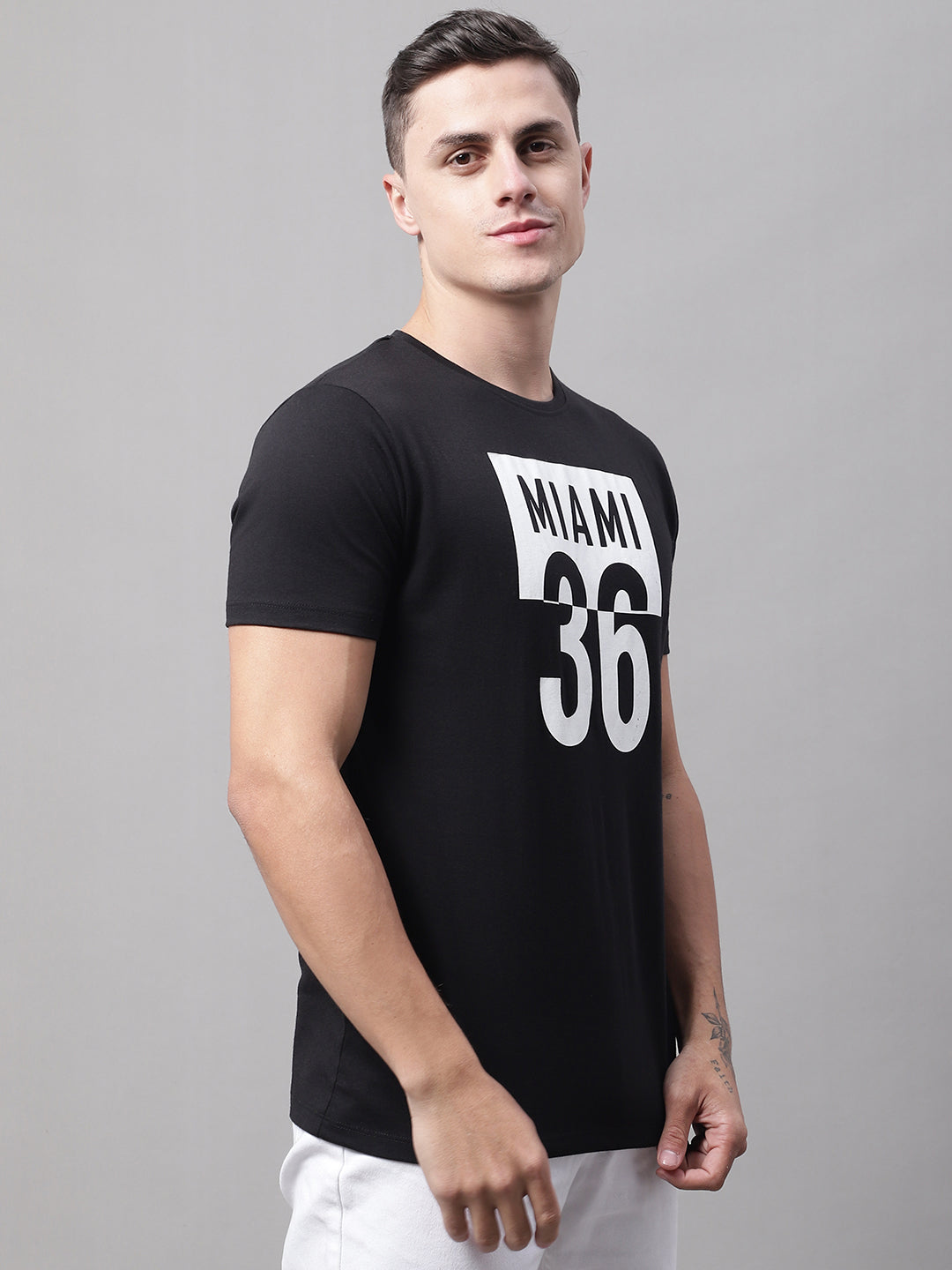 DOOR74 MENS MIAMI PRINTED BLACK COLOR REGULAR FIT TSHIRT image 4