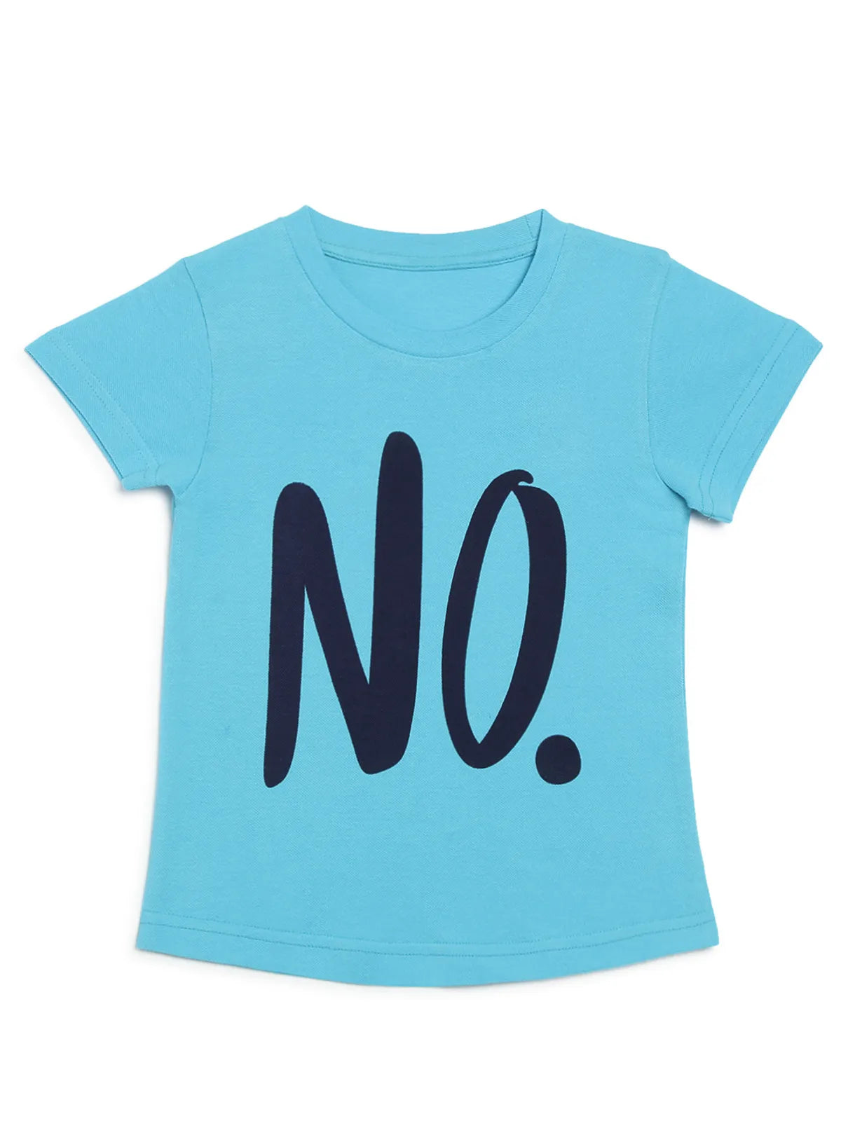 Door74 Unisex Blue No Printed Round Neck T-Shirt - 7-8Y image