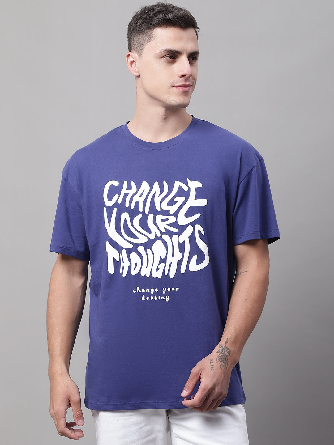 Change Thoughts Printed Navy-Color Oversize-Fit T-shirt (Copy) image 0