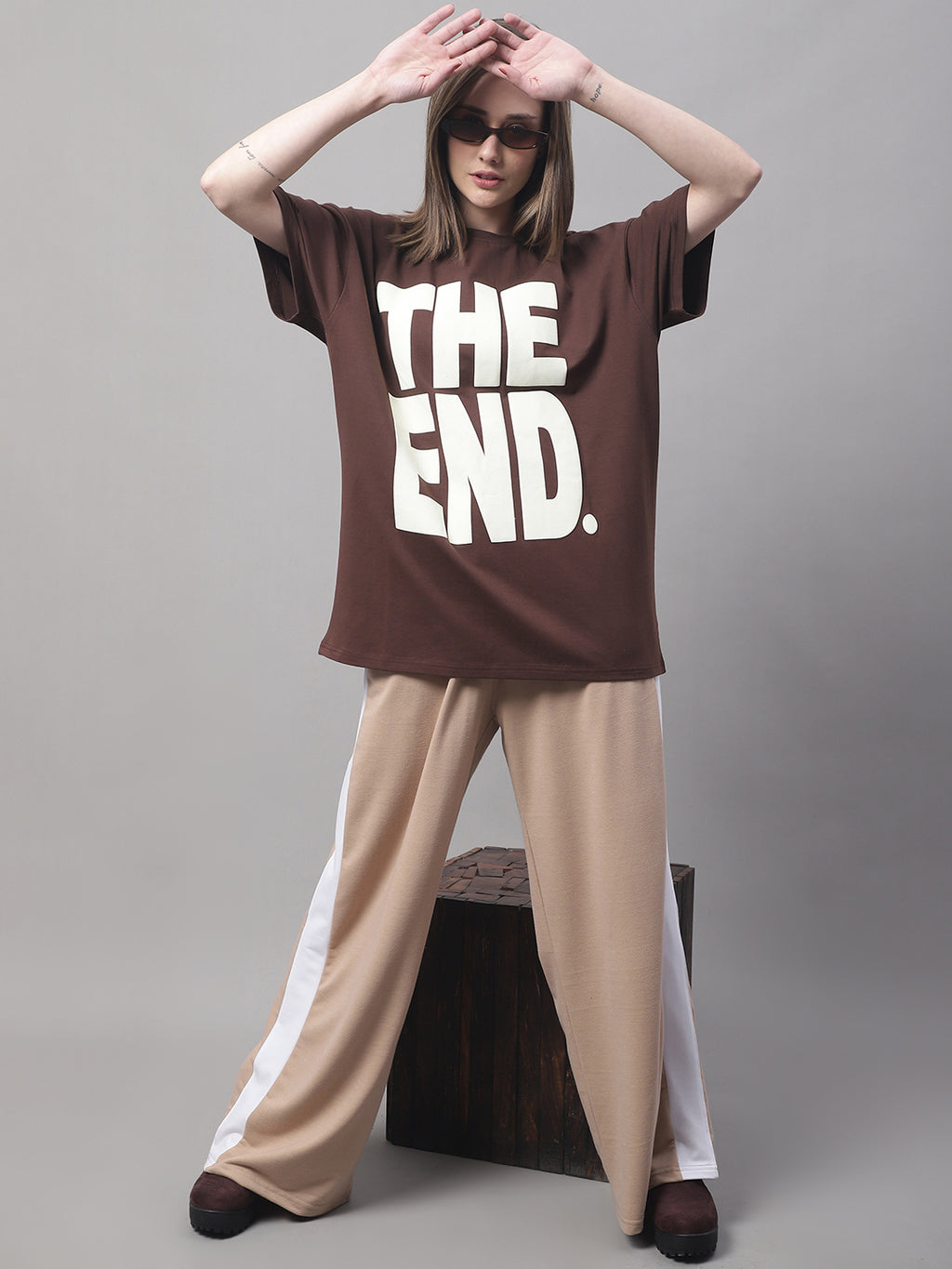 Women's Typography Printed Round Neck Cotton Oversize T-Shirt image 1