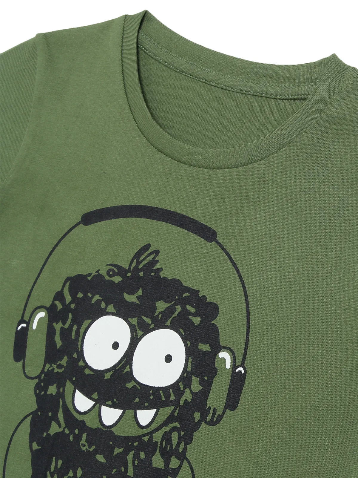 Door74 Unisex Green Monster Beats Printed Round Neck T-Shirt - 5-6Y image