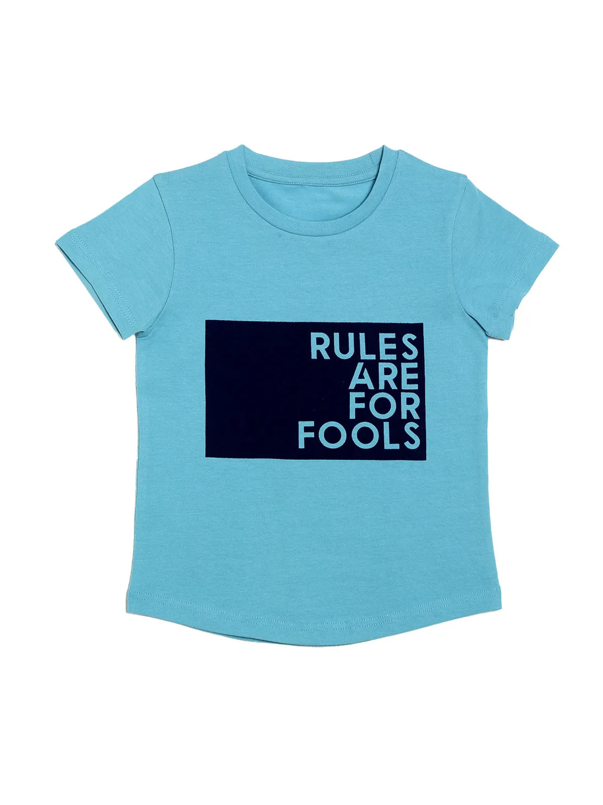 Door74 Unisex Blue Rules Are For Fools Printed Round Neck T-Shirt - 11-12Y image