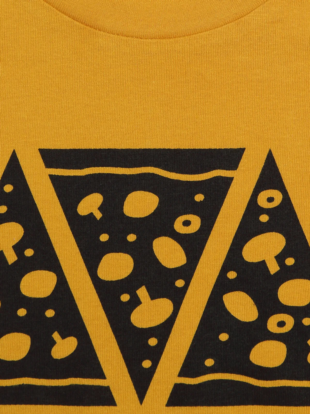 Door74 Unisex Yellow Pizza Printed Round Neck T-Shirt - 5-6Y image