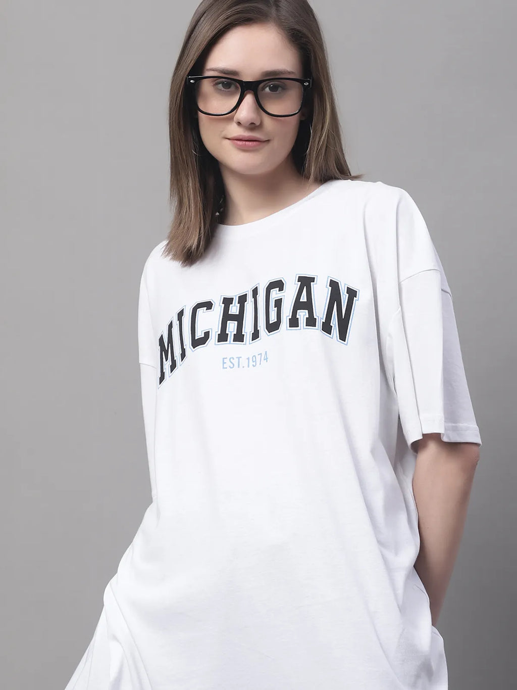 White Cotton Printed Oversized Round-Neck T-Shirt For Women image 0