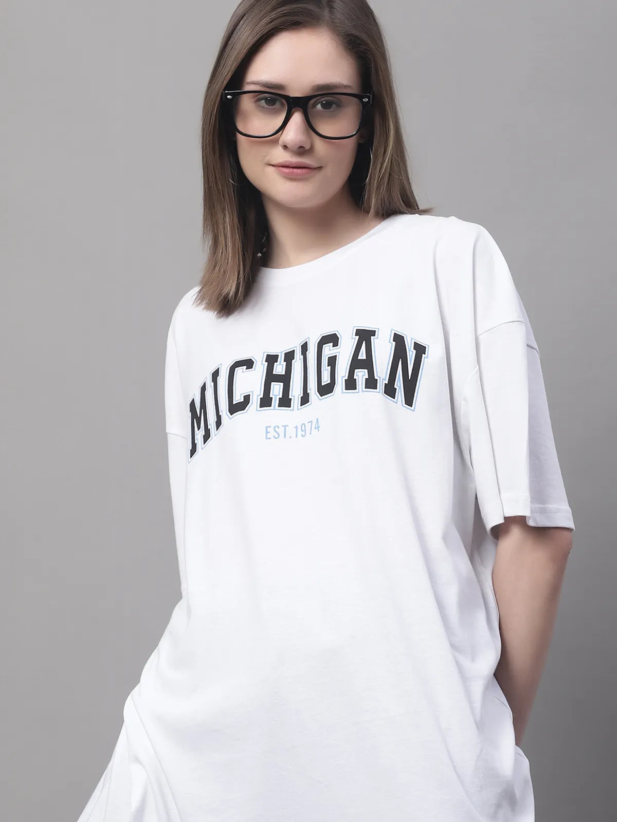 White Cotton Printed Oversized Round-Neck T-Shirt For Women image 0