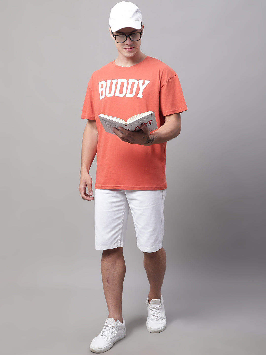 DOOR74 MENS BUDDY PRINTED RUST COLOR OVERSIZE FIT TSHIRT image 3