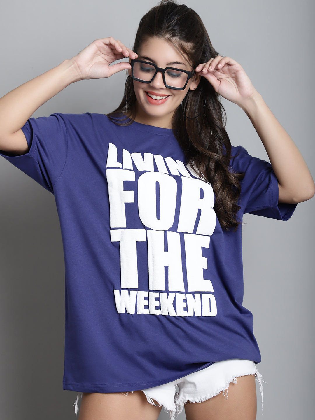 Typography Printed Drop-Shoulder Sleeves Oversized Cotton T-shirt image 2