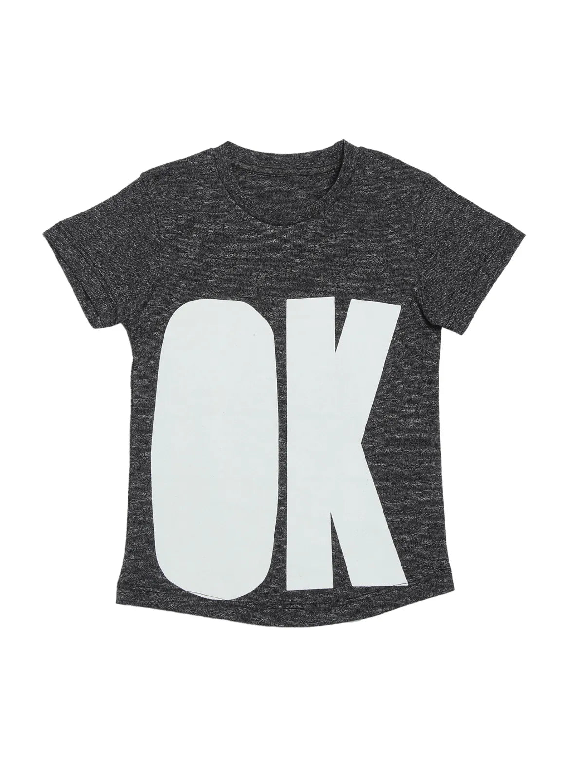 Door74 Unisex Grey Ok Printed Round Neck T-Shirt image 0
