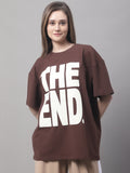 Women's Typography Printed Round Neck Cotton Oversize T-Shirt image 0