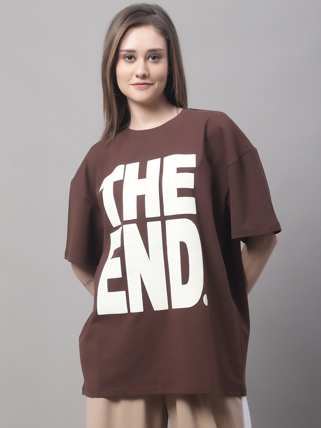 Women's Typography Printed Round Neck Cotton Oversize T-Shirt image 0