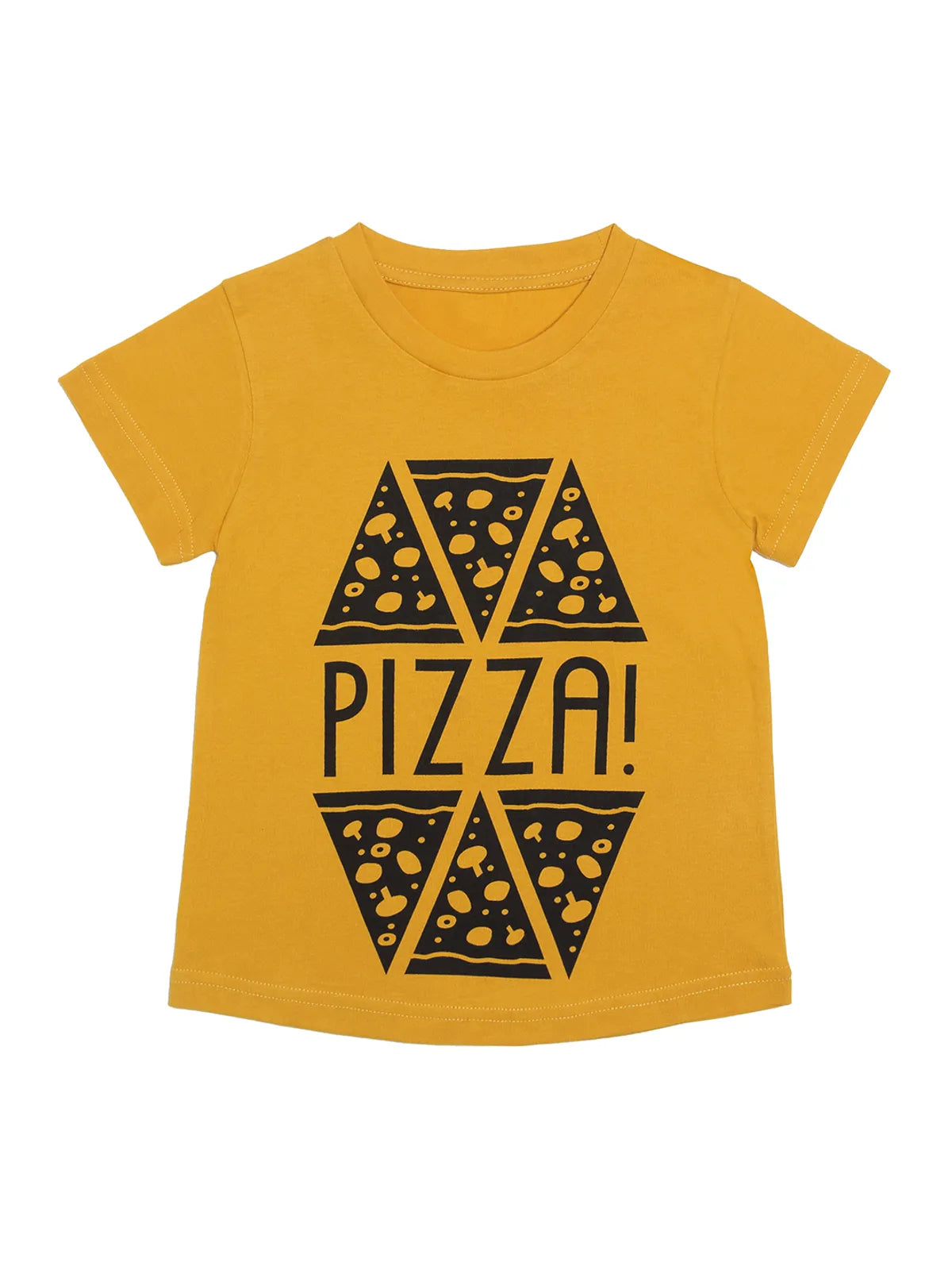 Door74 Unisex Yellow Pizza Printed Round Neck T-Shirt - 11-12Y image