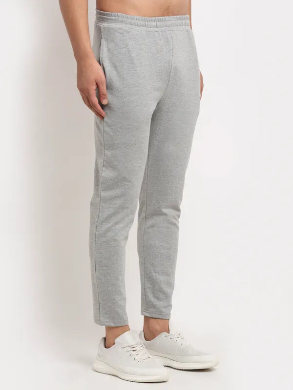 Light Grey Cotton Solid Joggers for Men image 3
