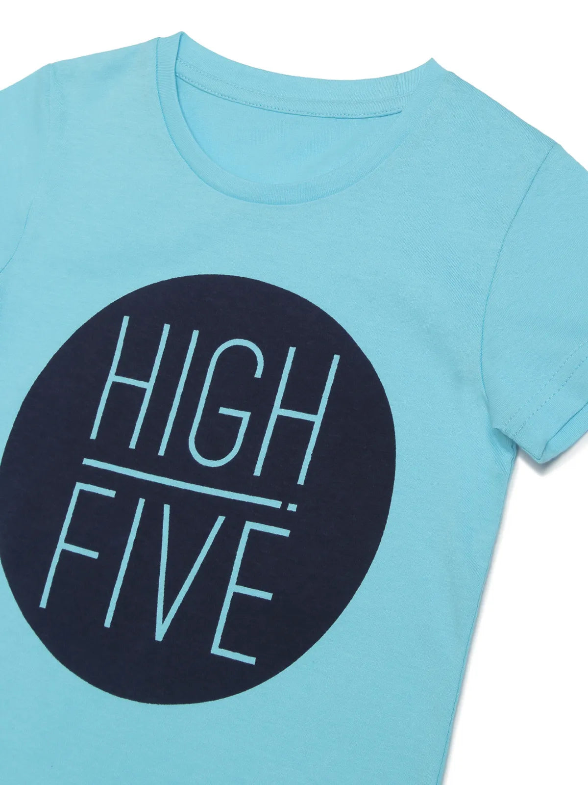 Door74 Unisex Blue High Five Printed Round Neck T-Shirt - 5-6Y image