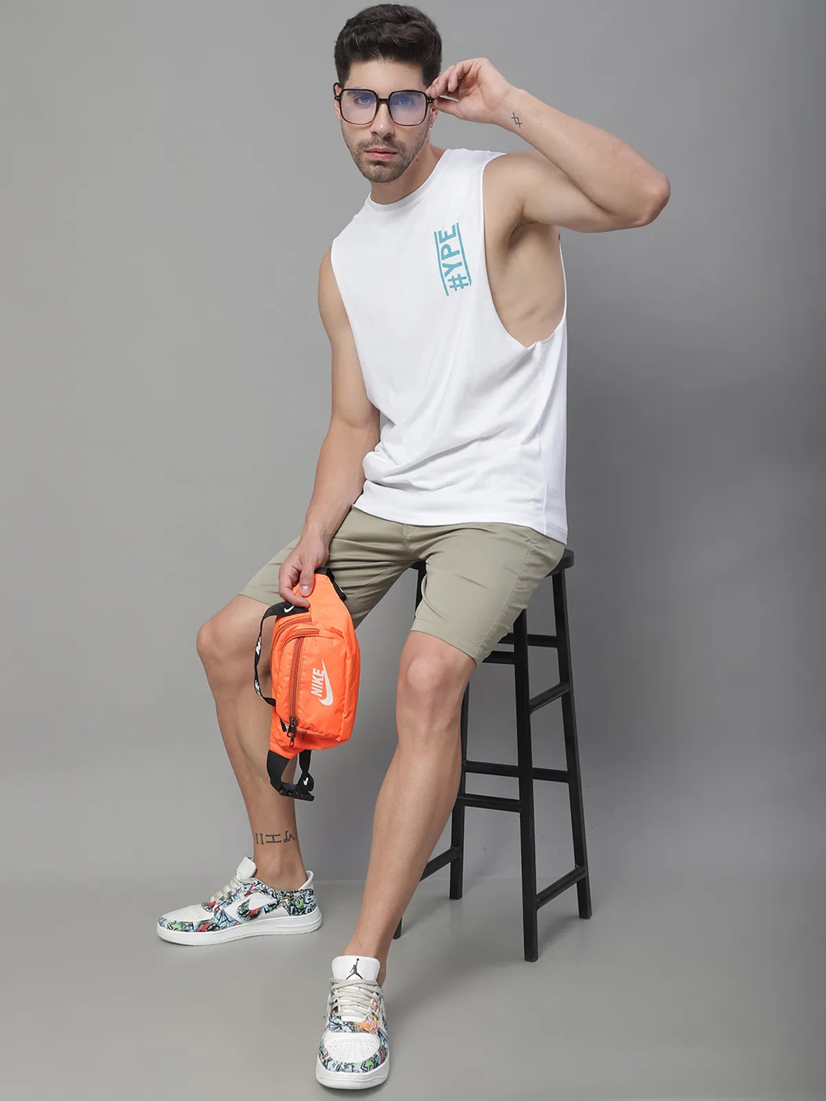 Door74 Hype Printed Drop Armhole White Vest - XL image