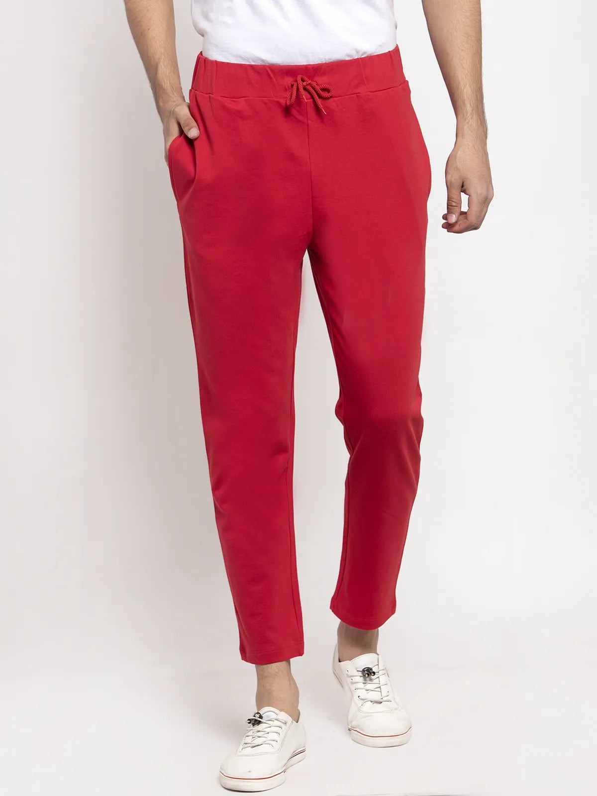 Red Cotton Solid Jogger For Men image 0