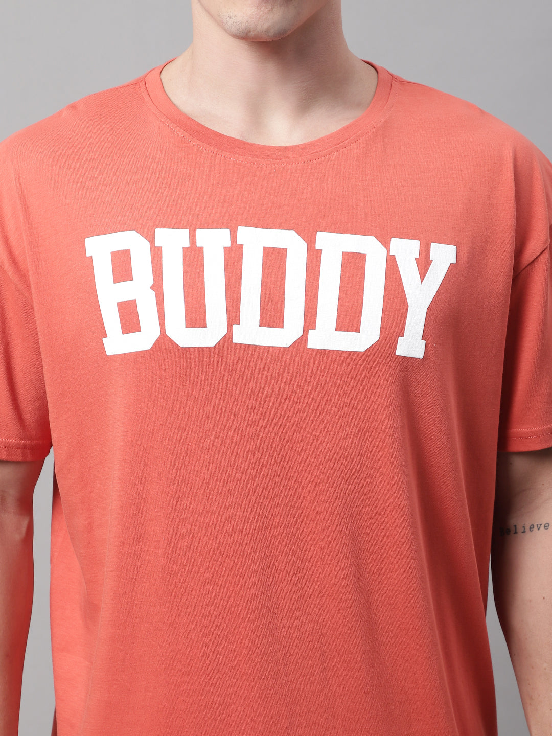 DOOR74 MENS BUDDY PRINTED RUST COLOR OVERSIZE FIT TSHIRT image 2