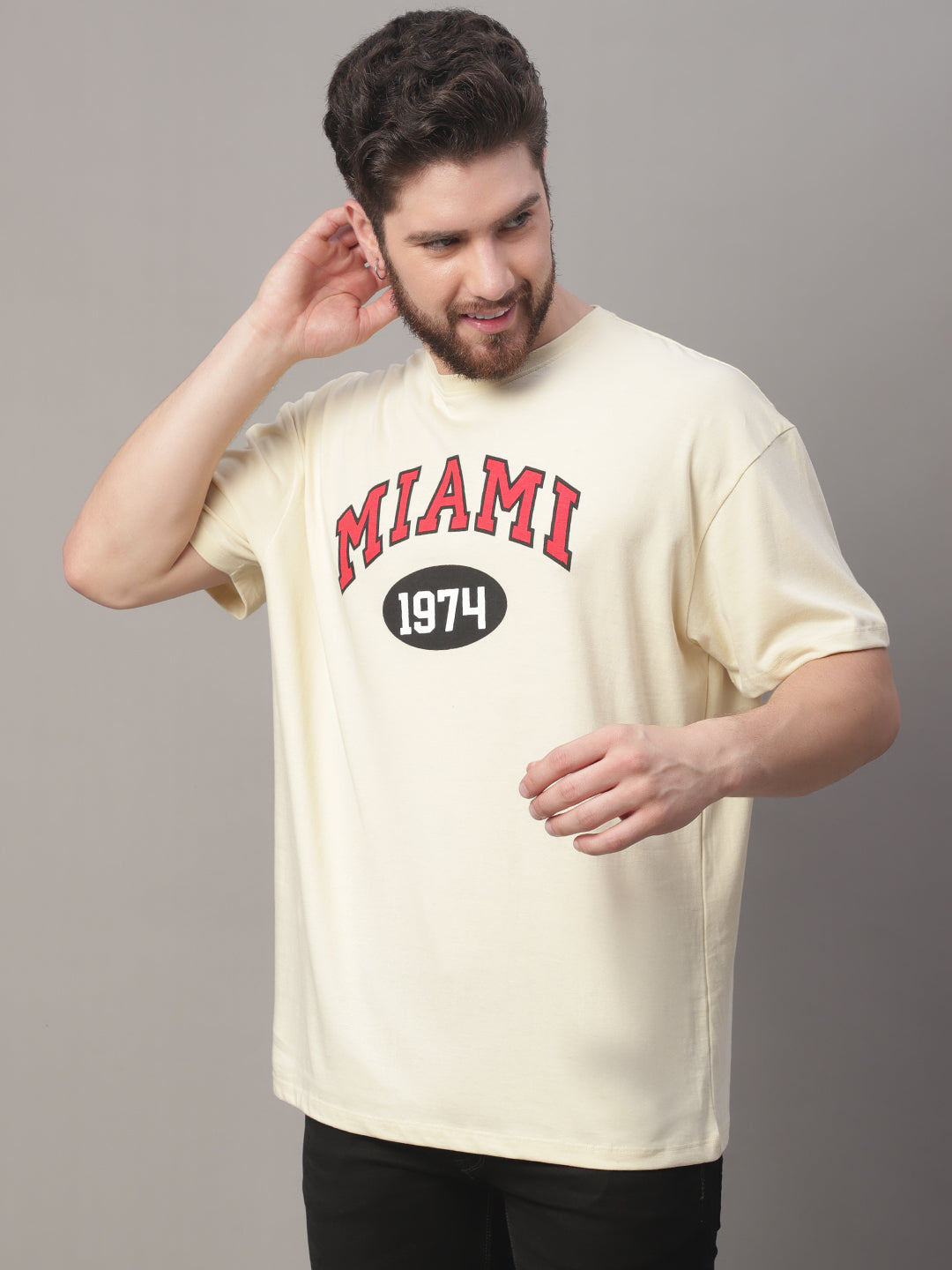 Printed Yellow Oversized T-shirt for Men image 4