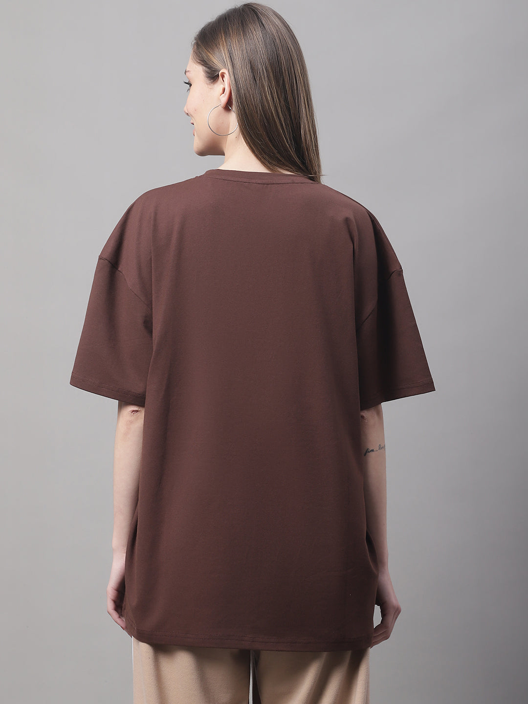 Women's Typography Printed Round Neck Cotton Oversize T-Shirt image 4