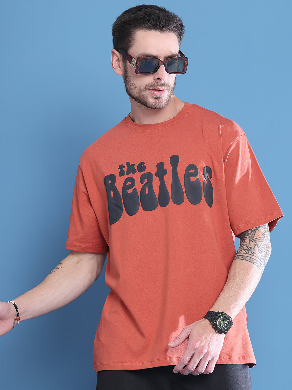 Coral Drop-Shoulder T-shirt For Men With Beatles Print image 2