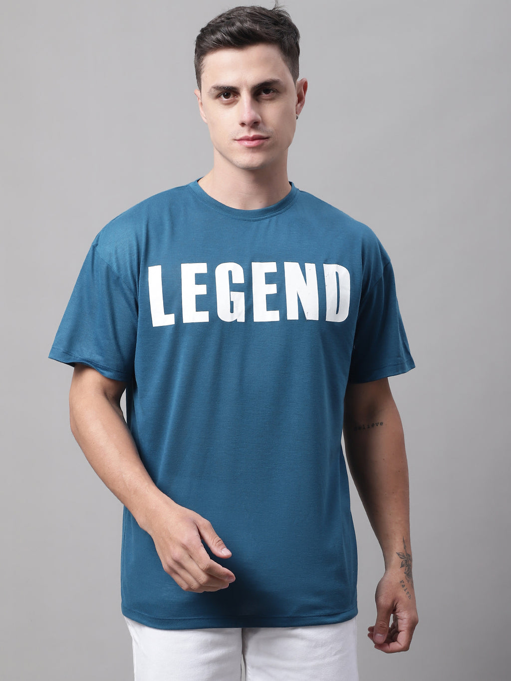DOOR74 MENS LEGEND PRINTED TEAL COLOR OVERSIZE FIT TSHIRT image 0