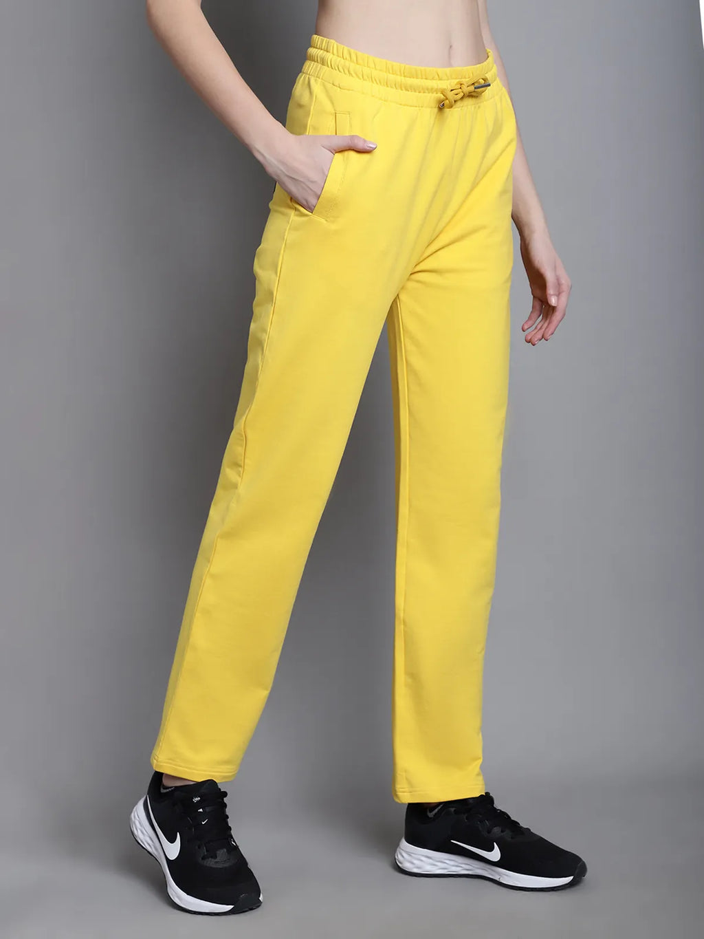 Yellow Cotton Solid Joggers For Women image 0