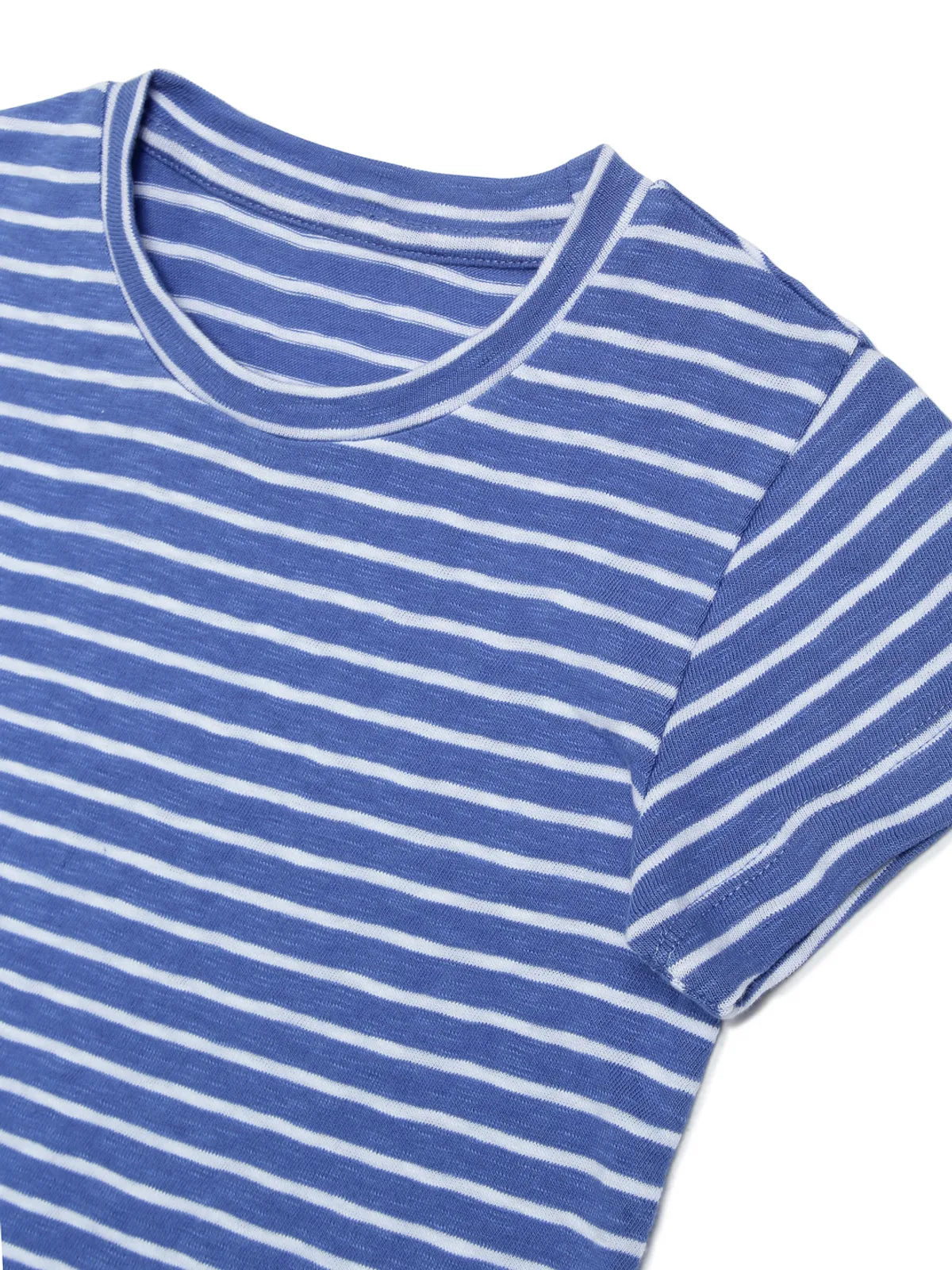 Door74 Unisex Blue White Striper Round Neck T-Shirt - 5-6Y image