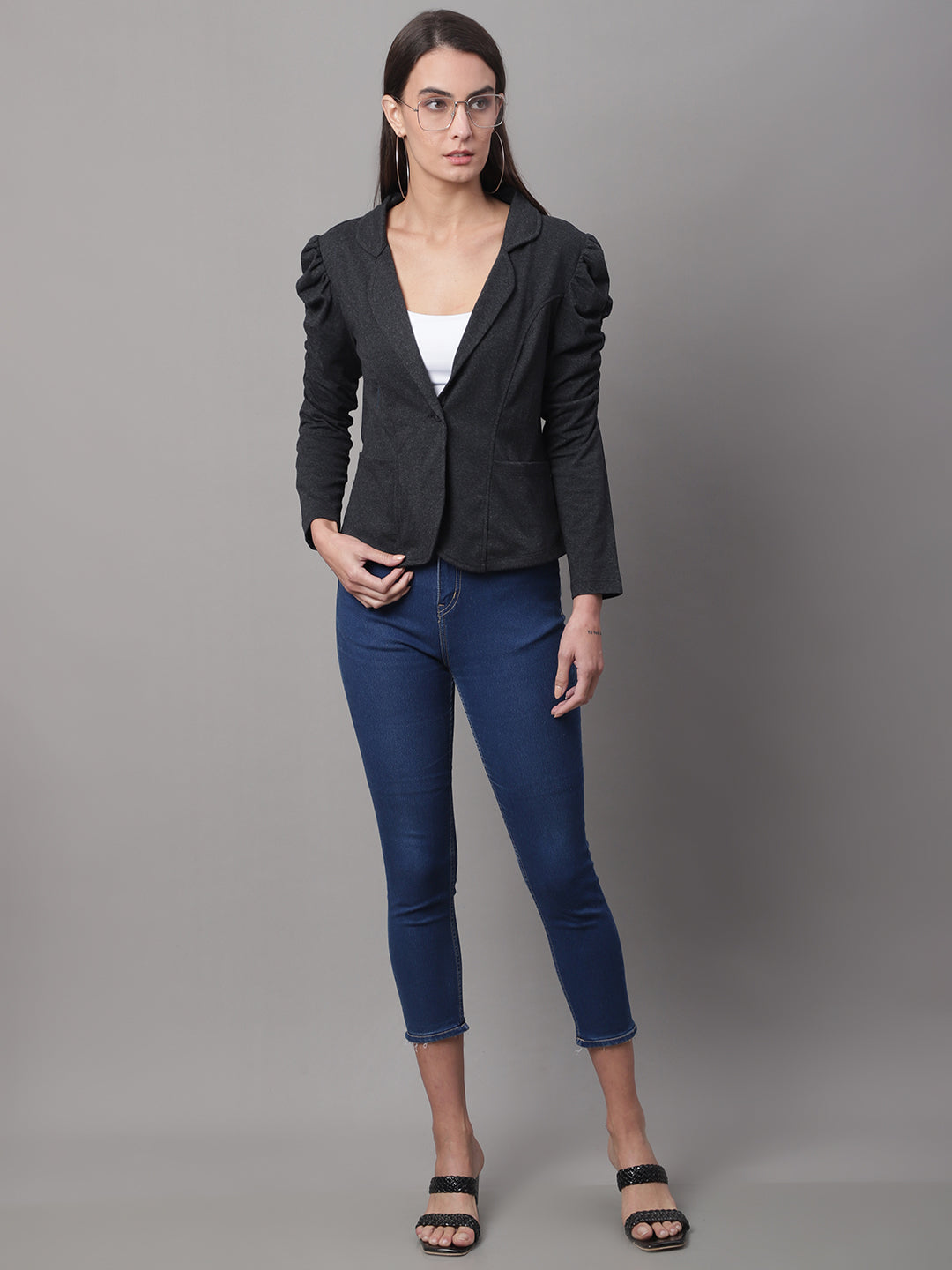 Women Black Solid Blazer image 1