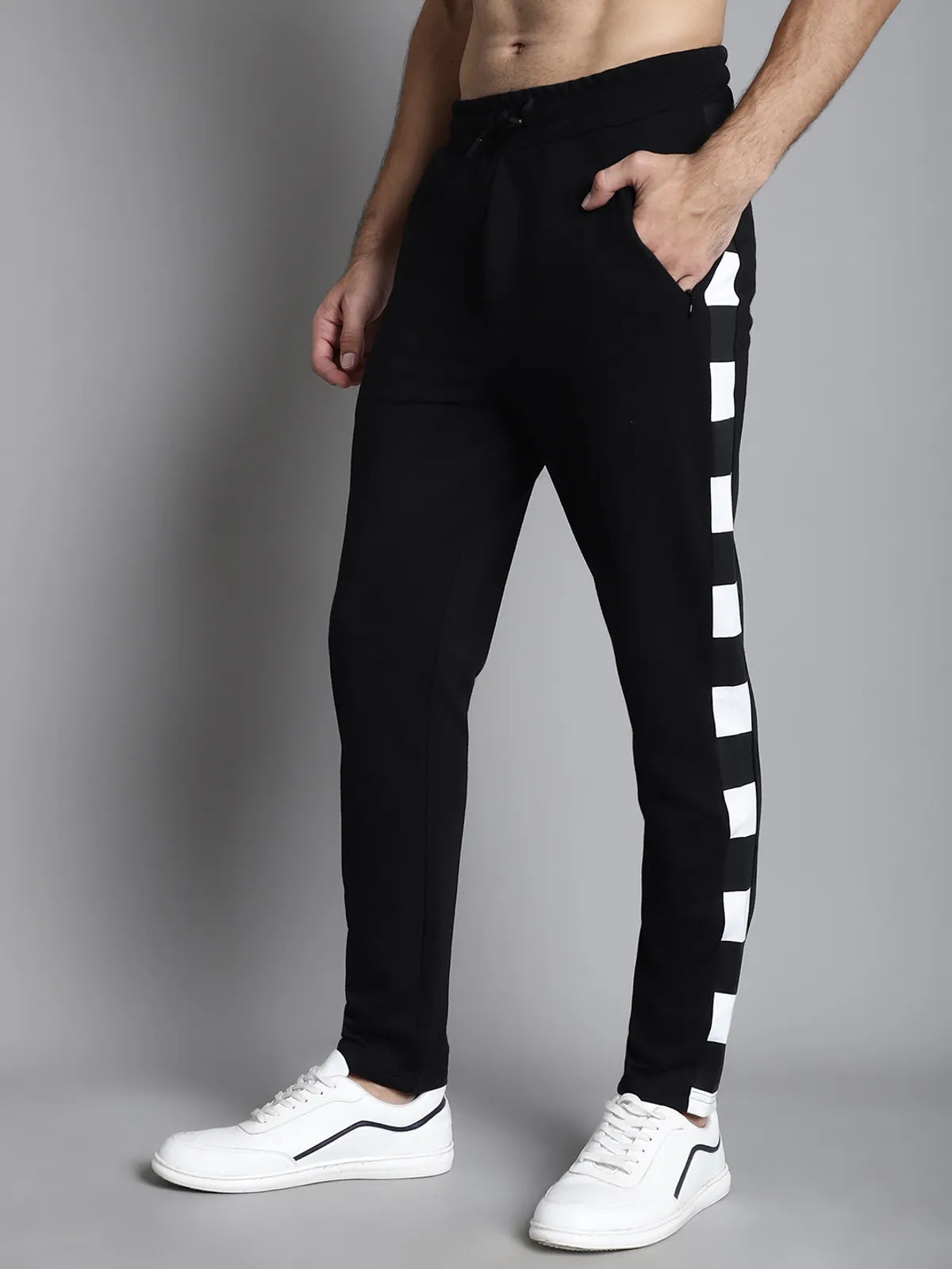 Black Cotton Printed Joggers For Men image 0
