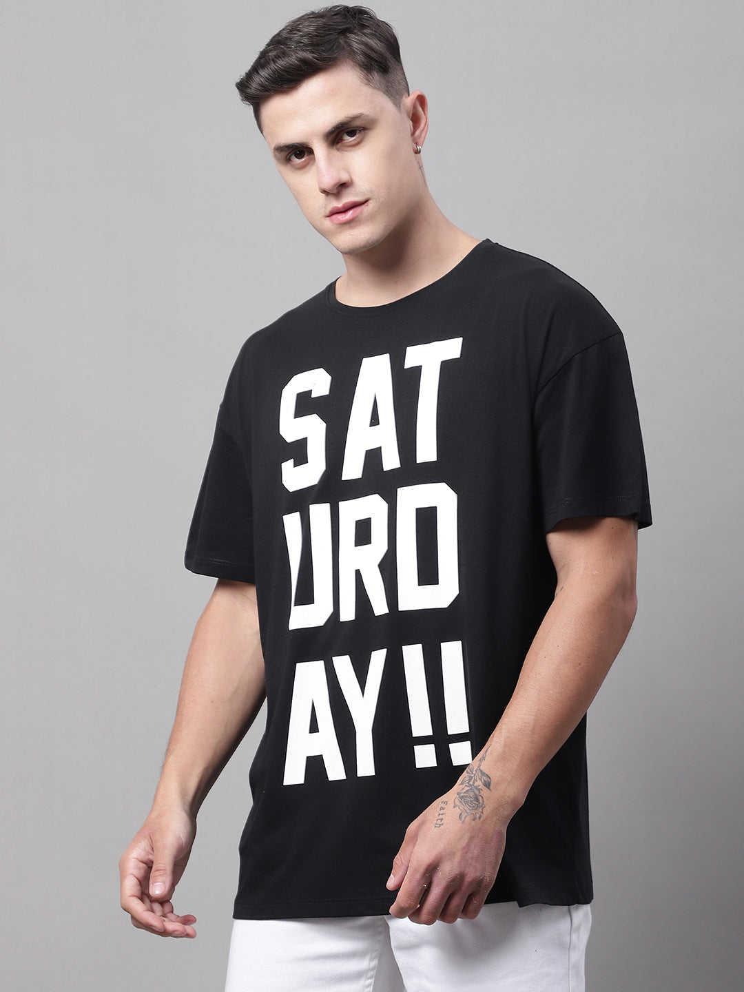 Saturday Printed Black-Color Oversize-Fit T-shirt for Men image 4