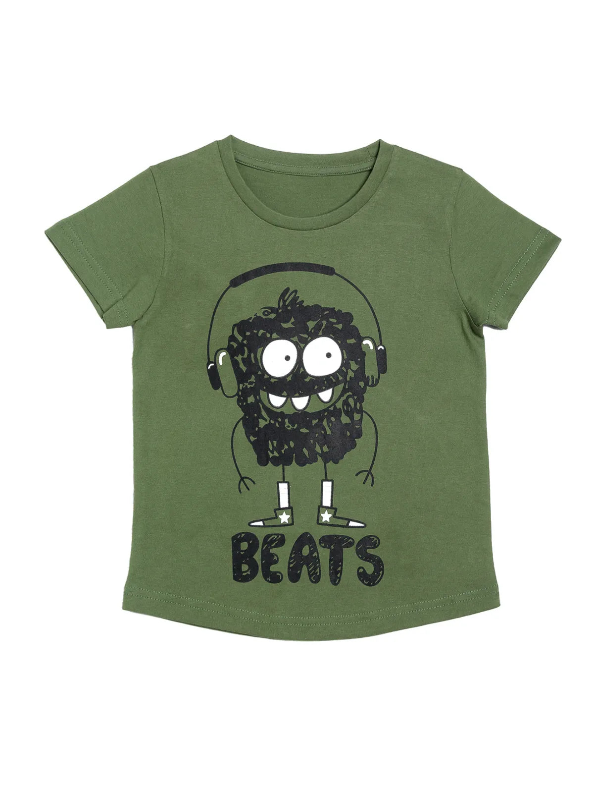 Door74 Unisex Green Monster Beats Printed Round Neck T-Shirt - 13-14Y image