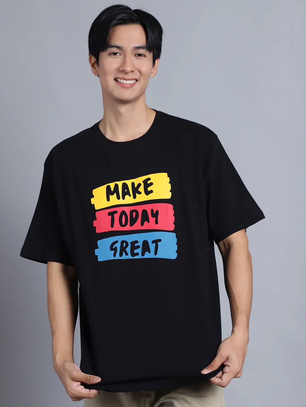 Black Printed Oversized T-shirt For Men