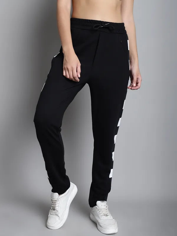 Black Cotton Printed Joggers For Women image 4