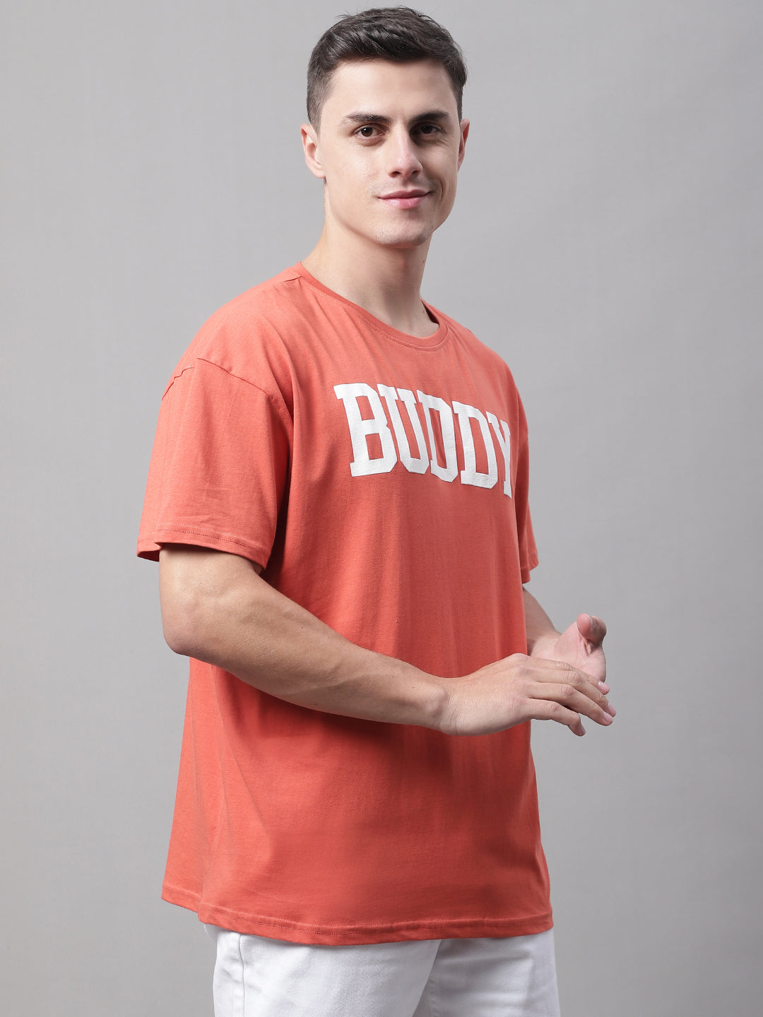 DOOR74 MENS BUDDY PRINTED RUST COLOR OVERSIZE FIT TSHIRT image 4