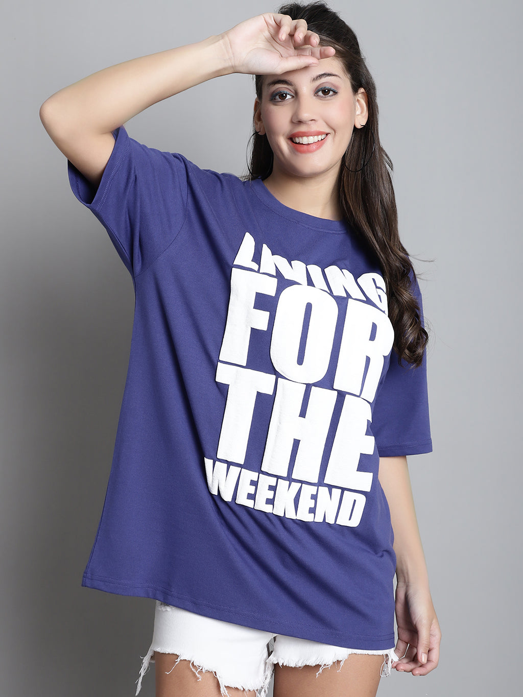 Typography Printed Drop-Shoulder Sleeves Oversized Cotton T-shirt - S image