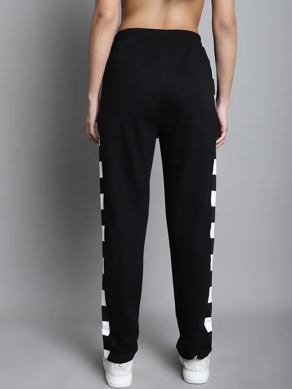 Black Cotton Printed Joggers For Women image 3
