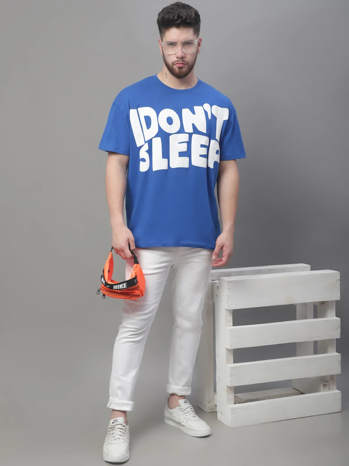 Royal Blue Front Quote Graphic T-shirt For Men