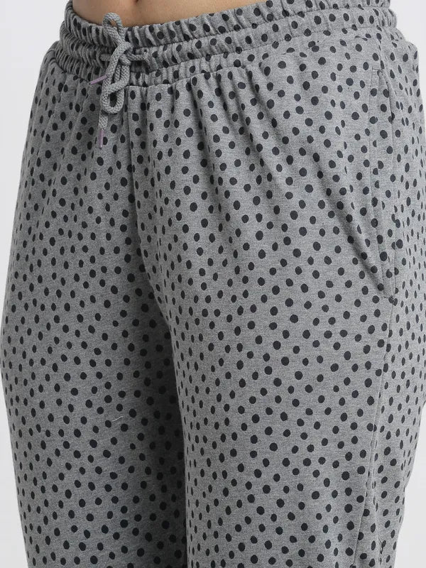 Grey Cotton Printed Joggers For Women image 1