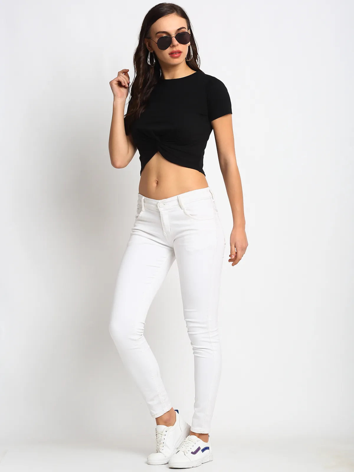 Black Front Knot Crop Top for Women image 2