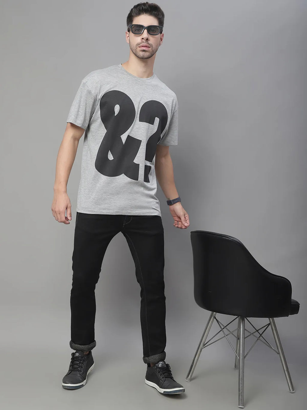 Grey Printed Cotton Oversized T-shirt For Men