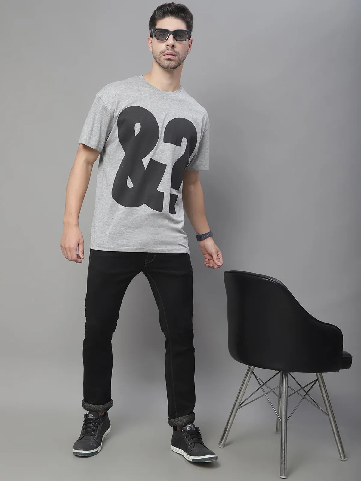 Grey Printed Cotton Oversized T-shirt For Men
