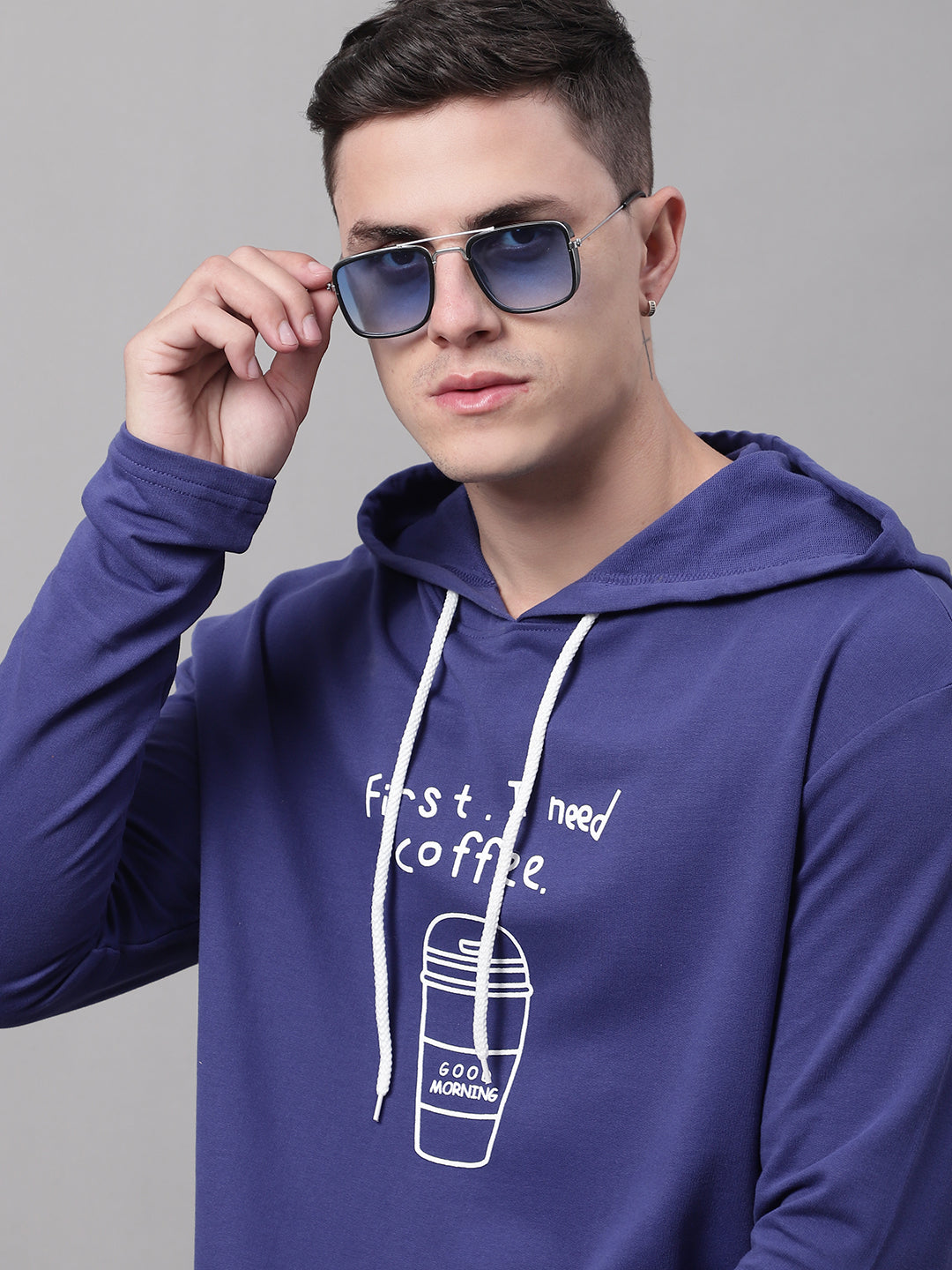 Men's Typography Printed Hooded Sweatshirt image 2