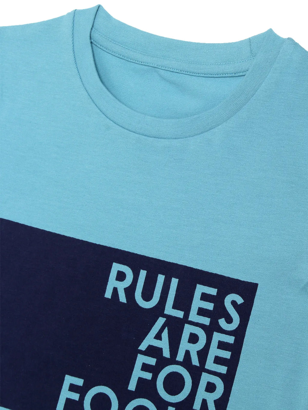 Door74 Unisex Blue Rules Are For Fools Printed Round Neck T-Shirt - 7-8Y image