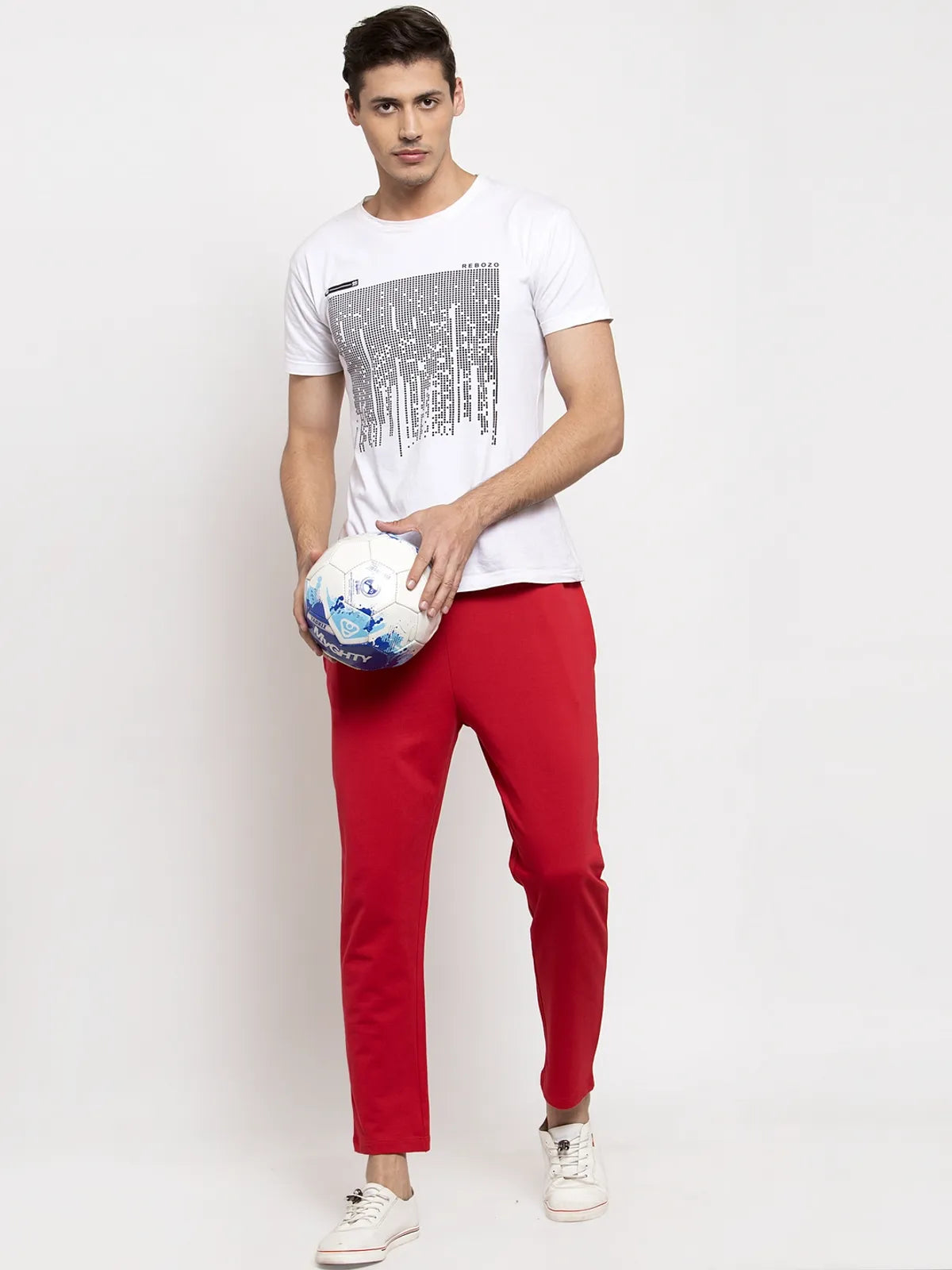 Red Cotton Solid Jogger For Men - L image